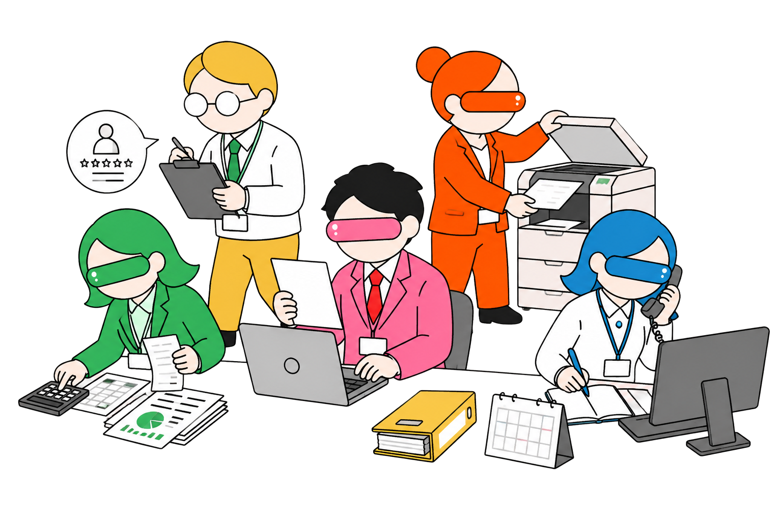 バックオフィスで働く人たちのイラスト